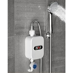 Estabeter Scaldacqua elettrico istantaneo da 3,5 kW con protezione antigoccia, set di acqua calda con kit doccia, 220 V, 30-55 ℃, 12,5 x 6,5 x 33 cm