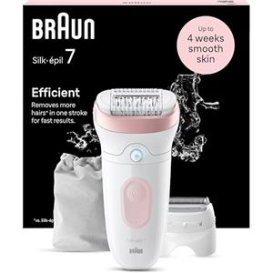 Braun Silk-épil 7 Depilatore Donna, Epilatore Elettrico Donna Con Testina Ampia Per Una Epilazione Semplice, Wet & Dry, Con Testina Per Rasoio Donna, 7-030, Bianco/Rosa