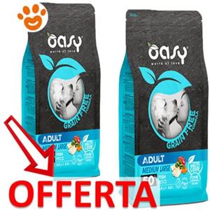 Oasy Dog Grain Free Adult Medium/Large Pesce - Offerta [PREZZO A CONFEZIONE] Quantità Minima 2, Sacco Da 12 Kg