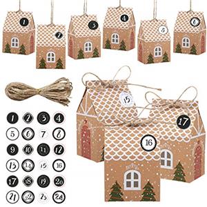 LEMESO Calendario Avvento 2025 Scatole Natalizie Regalo Natale Cartone con Adesivi Natalizi 24 pz in Carta Kraft Confezioni Regali Natale Decorazioni Casa Interno Advent Calendar