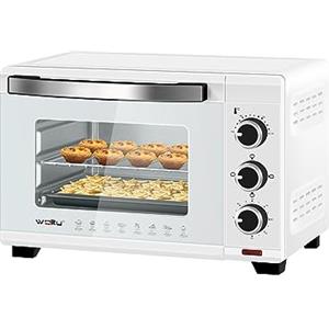 WOLTU Fornetto Elettrico da 21 Litri 1280W, Forno per Pizza, Temperatura tra 100-230℃, Timer 0-60 Minuti, Porta a Doppio Vetro Visibile, con Teglia, Griglia, Pinza e Vassoio, Bianco