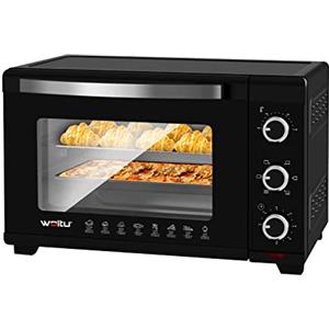 WOLTU Forno Elettrico Fornetto per Pizza con Girarrosto, Capacità 32 Litri, Potenza 1600 W, Timer 60', Temperatura Regolabile, Nero BF12sz