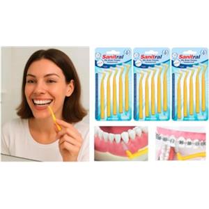 Sanitral Scovolini interdentali angolari (0,7 mm, misura S), spazzolino angolato per la pulizia dei denti, ottimo accesso tra i denti, giallo (3 x 5 pezzi) 15 pezzi