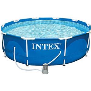 Intex 28202NP - Piscina Fuori Terra Metal Frame Rotonda, Pompa Filtro 1250 L/h, 4485 L, Acciaio e PVC, Blu, 305x76 cm