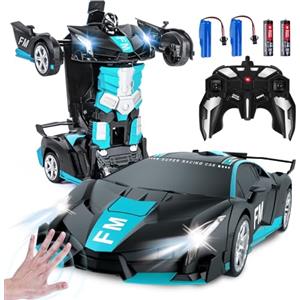 Kazzley Transformers Macchina Telecomandata Giocattoli, Auto Telecomandata con Sensore di Movimento, RC Robot Car con Effetto Luce e Suono, Macchina Radiocomandata per Bambini 4 5 6 7 8 9 10 Anni