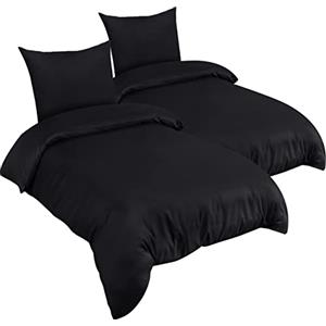 Utopia Bedding Copripiumino Una Piazza e Mezza - Microfibra Copripiumino 2 x 135x200cm + 2 x Federe 80x80cm - Nero