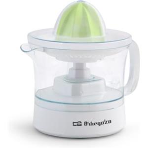 Orbegozo EP 1510, Spremiagrumi elettrico, funzione di avvio e arresto automatico, 25 W, capacità 0,5 L, lavabile in lavastoviglie, 2 coni rimovibili, colore bianco