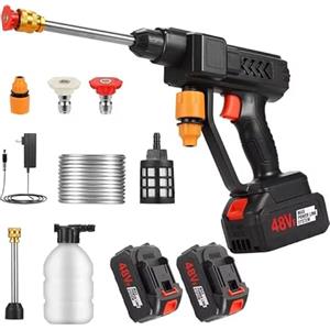 Mf ArtShop Pistola Idropulitrice Wireless con Getto Regolabile 2 Batterie 48V Ricaricabile 8000mAh, Idropulitrice 50PSI alta pressione Tubo 5mt e comoda valigetta