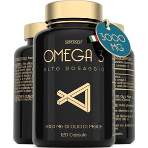 SuperSelf Omega 3 Olio di Pesce - 3000 Milligrammi Tripla Potenza - Integratore Omega3 ad Alto Dosaggio - 990 EPA & 660 DHA Milligrammi - 120 Capsule Softgel - Inodore e Insapore