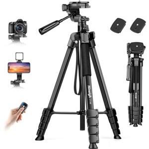 Nineigh Treppiede Fotocamera e Smartphone, 190cm Treppiede in Alluminio Leggero Con Rotazione 360° Colonna Centrale, Cavalletto Smartphone con Telecomando per iPhone Samsung Huawei Camera