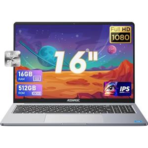 ACEMAGIC PC Portatile 16 Pollici 16GB DDR4 512GB SSD,In-tel N97(Fino a 3,6GHz) Notebook,1920 * 1200 IPS Full HD Portatile,Scocca in metallo,WiFi6,BT5.0,3*USB3.2,HDMI,tipo C Ufficio