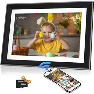 FamBrow Cornice Digitale WiFi 10 Pollici, Portafoto Digitale con 1280x800 HD IPS Touch Screen, Memoria 16GB+32GB Carta, Condividere Foto o Video in APP Tramite