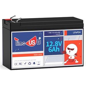 Timeusb Batteria al litio Ricaricabile da 12V 6Ah con 4000 Cicli di Ricarica Profonda,Batteria LiFePO4 con Protezione BMS Incorporata per Campeggio, Illuminazione e Applicazione del