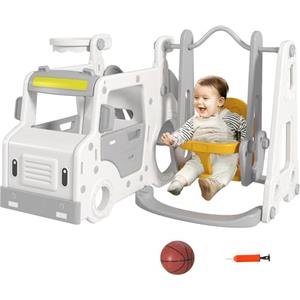 AIYAPLAY Gioco per Bambini 6 in 1 Set con Scivolo, Canestro e Macchinina per Bambini con Volante, Regalo per Bambini da 18-48 Mesi, Bianco