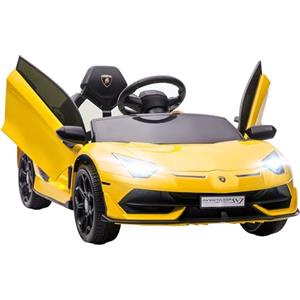 HOMCOM Auto Elettrica per Bambini a 12V 2 Motori con Licenza Lamborghini, Macchina per Bambini con Sospensioni, Telecomando 2.4G, Fari, Clacson e Musica, 3-5km/h, Giallo