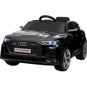 HOMCOM Macchina Elettrica per Bambini 12V Audi E-tron con Doppio Motore, Telecomando e Batteria Ricaricabile, Velocità 3-5km/h, Luci LED e Musica, Nero