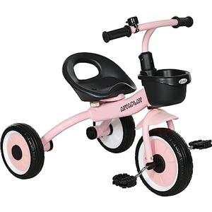 AIYAPLAY Triciclo per Bambini da 2-5 Anni con Seduta Regolabile, Bicicletta per Bambini con Cestino e Campanello, 70.5x53x58 cm, Rosa