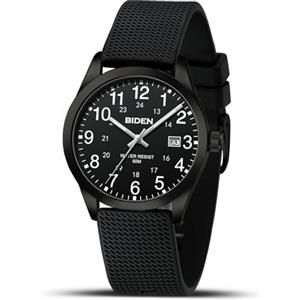 LN LENQIN Orologio da uomo, orologio da polso, impermeabile, design analogico, luminoso, quadrante calendario, moda da uomo, cinturino in silicone, A2-R015-1-all Black, Cinghia