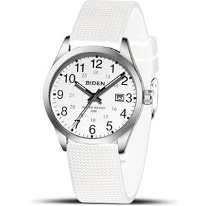 LN LENQIN Orologio Uomo Orologio Analogico al Quarzo da Uomo Orologio Impermeabile 30M Orologio Polso da Uomo Casual da Uomo d'affari di Moda Con Cinturino in Silicone Luminoso Con Data (Argento Bianco Bianco)