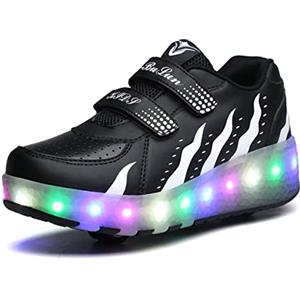 HUSKSWARE Scarpe Ragazza da Ragazzo con Ruote, 2 in 1 per Bambini, con rotelle, per Skateboard, Sneakers, Nero, 37 EU
