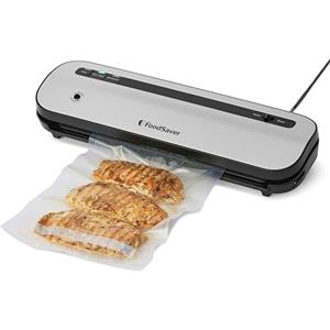 FoodSaver Macchina di sigillatura sottovuoto salvaspazio | mantiene gli alimenti freschi fino a 5 volte più a lungo. 1 rotolo (28 cm x 2,43 m), 2 sacchetti sigillanti (0,94 l), 2 sacchetti con