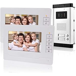Kadongli KDL Cablata Sistema di citofoni videocitofoni 7 pollici 2 monitor con 1 telecamera esterna con due pulsanti di chiamata Visione notturna IR Audio bidirezionale per appartamenti multipli/Famiglie