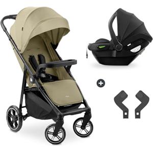 hauck Passeggino 2 in 1 Shop N Care Travel Set - Dalla Nascita Fino a 22kg - Passeggino Compatto con Ovetto Neonato, Pieghevole, Reclinabile con Portabibite e Vassoio - Protezione UV 50+ - Verde oliva