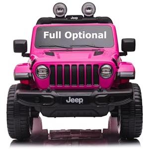 TOYSCAR Macchina Elettrica Per Bambini Jeep Wrangler Rubicon Full Optional Auto Elettrica Per Bambini Telecomandata 2 posti Sedile In Pelle Porte Apribili Doppio Motore Elettrico 12V TOYSCAR rosa