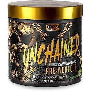 UNCHAINED® - Booster pre-allenamento con ecdysterone | 20 porzioni (400 g) con caffeina | L-arginina, L-citrullina-malato, beta-alanina + altri 14 principi attivi | 100% energia | limone e lime