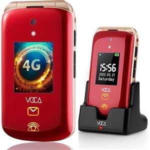 VOCA Telefono a conchiglia con grandi tasti per anziani, Doppio schermo, 4G LTE, Volume elevato, Pulsante SOS | Compatibilità con apparecchi acustici | Dock di ricarica | Testo predittivo | V543