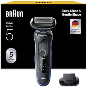 Braun Series 5 Regolabarba Uomo, Rasoio Elettrico Barba, EasyClean, Wet&Dry, Ricaricabile, Rasoio A Lamina Senza Fili, Idea Regalo, 51-B1000s Blu