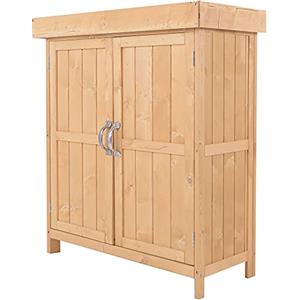 Outsunny Casetta in Legno da Giardino con 2 Ante, Armadio da Esterno Porta Attrezzi da Giardino con Tetto Apribile, 74x43x88 cm