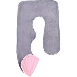SHANNA Federa per cuscino di maternità, a forma di J per gravidanza, lavabile in lavatrice (velluto rosa e grigio)