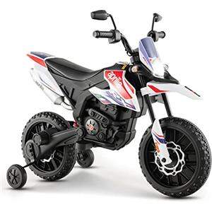 RELAX4LIFE Moto Elettrica Aprilia RX 12 V per Bambini, con Rotelle Ausiliarie, 5,5-6 km/h, Luci,Musica,Fari, Carico 30 KG, per Bambini 3-8 Anni