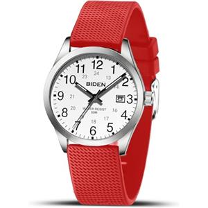 LN LENQIN Orologio Uomo Orologio Analogico al Quarzo da Uomo Orologio Impermeabile 30M Orologio Polso da Uomo Casual da Uomo d'affari di Moda Con Cinturino in Silicone Luminoso Con Data (Argento Bianco Rosso)