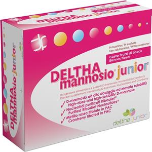 DELTHA Mannosio Junior - Integratore alimentare con D-mannosio, nucleotidi e cranberry in 14 bustine