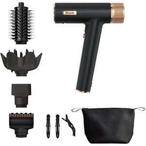 Shark SpeedStyle Asciugacapelli a Ioni e RapidGloss Finisher con Custodia e Mollette, 5 Styler, Asciugatura Veloce Senza Danni, Riduce l'Effetto Crespo, Tutti i Tipi di Capelli, Rame/Nero, HD353BKEU