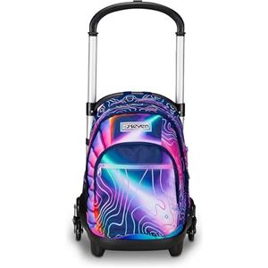 Seven Trolley Scuola Flex 3 Ruote, Rosa, Mapset Girl, 3 in 1, Triplo Uso, Zaino Con Carrello Sganciabile, Tasca Porta Borraccia e Crossover System, Zaino Scuola Viaggio, Bambina Ragazza