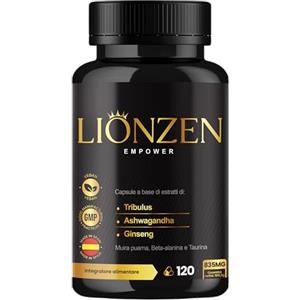 Lionzen Testosterone Uomo Massa muscolare | Forza Energia | +19 ingredienti | Ashwagandha, Maca, Ginseng, Tribulus terrestris, Ginkgo, Beta Alanina, Taurina, Muira Puama, L-Arginina, Zinco, Magnesio, Vitamine