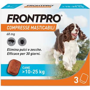 FRONTPRO x3 Compresse Masticabili Antiparassitario Per Cani (10-25Kg) Contro Pulci e Zecche