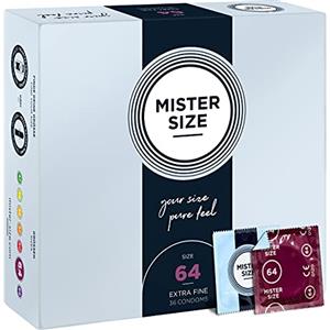 MISTER SIZE - Pure Feel Profilattici Lubrificanti (Extra Sottili, Extra Lubrificati) / Taglia Individuale 64 mm a un Pacco da 36 - Preservativi Sottili 100% Lattice Naturale