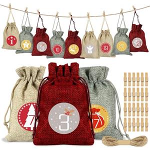 Sprinlot Calendario Dell'avvento da Riempire, 24 Sacchetti Juta Calendario Avvento, Natale Calendario dell'Avvento Borsa, Sacchetto Regalo di Natale, Calendario Avvento Fai da Te