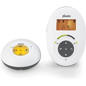 Alecto DBX-125 Audio Babyphone DECT con Modalità ECO Completa e Display - Baby Monitor Audio con funzione VOX - Batteria Ricaricabile e Luci di Controllo Audio - Bianco/Antracite