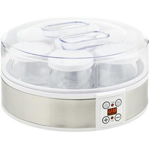 HOMCOM Yogurtiera 20W da 1.5L con 7 Vasetti e Display con Pulsanti, Macchinario per Yogurt in Acciaio Inox e Plastica, 24x24x13 cm, Bianca