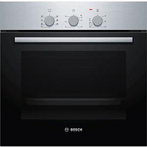 Bosch HBF011BR0 Serie 2, Forno da incasso, Aria Calda 3D: Cottura uniforme fino a 3 livelli, 3 manopole, Acciaio, 60 x 60 cm