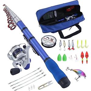 BNTTEAM Mini Mulinello da Spinning e Canna Combo Mano Portatile Telescopica Fibra di Carbonio Dura al 99% Mare Canna da Pesca e Mulinello Esche Artificiali Lenza (2.1M/82.6in/6.88ft)