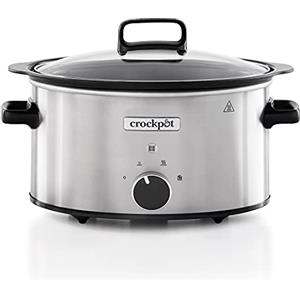 Crock-pot Pentola per Cottura Lenta, Slow Cooker, 3.5 Lt, fino a 4 Persone, Sizzle&Stew, Pentola interna in alluminio per rosolare sul fuoco, 2 Impostazioni Cottura e Funzione Warm, 210W max, Argento