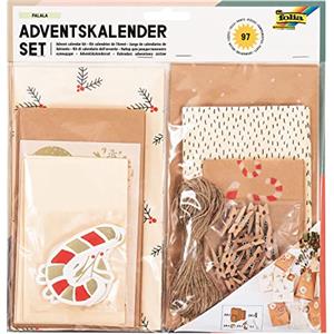 folia 9383 - Set calendario dell'Avvento Falala, 97 pezzi fai da te per creare un calendario dell'Avvento personalizzato con eleganti sacchetti regalo
