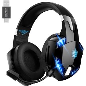 PHOINIKAS Cuffie Gaming Wireless per PS4/PS5/Switch/PC/Telefono Cellulare/Laptop/Tablet, Dongle USB e Tipo C da 2,4GHz, Microfono con Cancellazione del Rumore Staccabile, Stereo 7.1