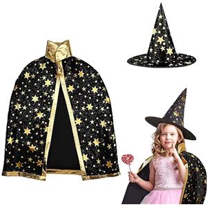 AIXIMA Mantello Da mago Di Halloween, Costume Da Mago Per Dambini,Costume Di Halloween,mantello da strega con cappello, per festa di cosplay di Halloween per ragazzo e ragazza (nero)